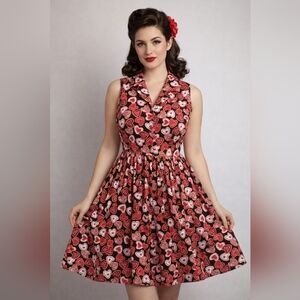 Vtg Style Fervour Modcloth Heart Cookie Dress Valentine's Day Retro Pinup Med Lg